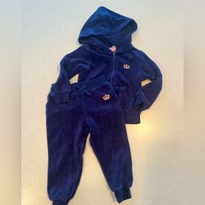 Juicy Couture Blue Velour Hoodie and Pants Set with Crown Embroidery